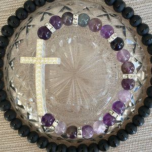 Crystal Cross Collection: Amethyst Precious Stones Bracelet